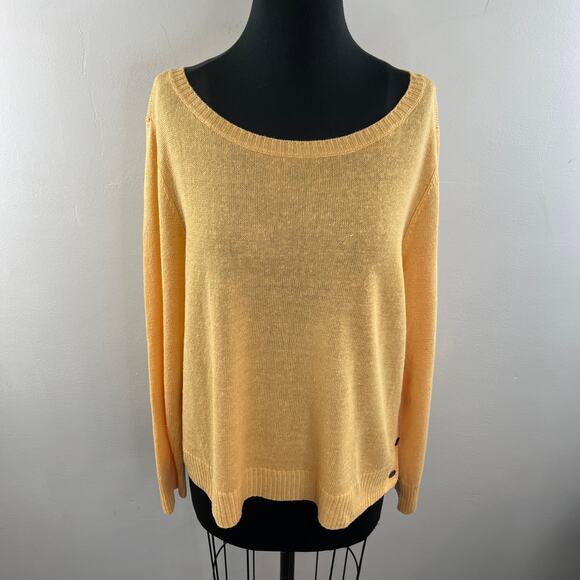 EILEEN FISHER Yellow Sweater Organic Linen Side Button Boat Neck Size X-Large XL - Picture 3 of 11